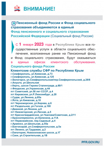 Адреса объединенных офисов клиентского обслуживания граждан ОПФР по Республике Крым